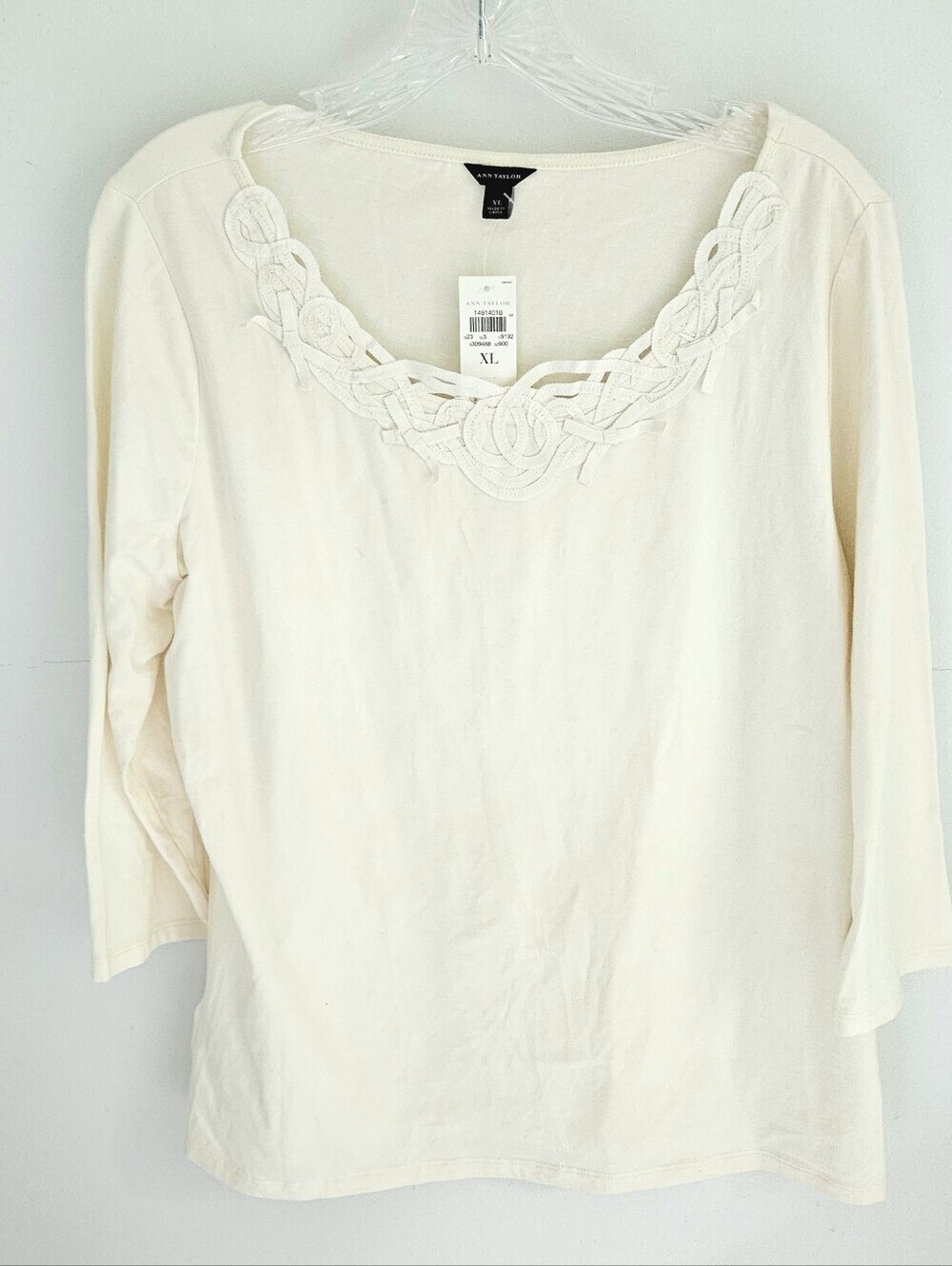 Ann Taylor Cream Ribbon Detail Tshirt NWT